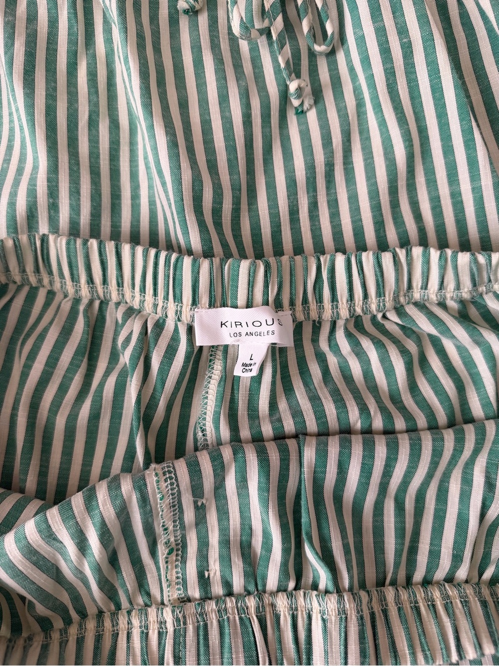 Green and White Striped Lace-Trim Two Piece Set - Picture 2 of 5
